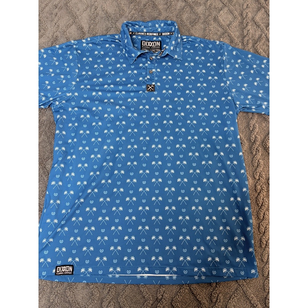 Dixxon Flannel Company Polo Shirt Mens XL Blue Palm Hawaiian Golf Performance